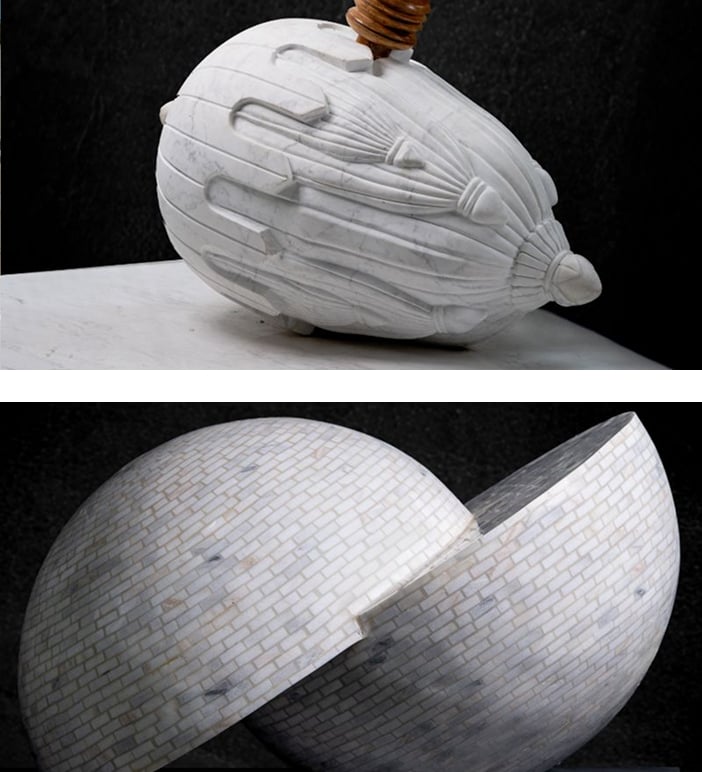 Mountain stone quarry with person standing on edge